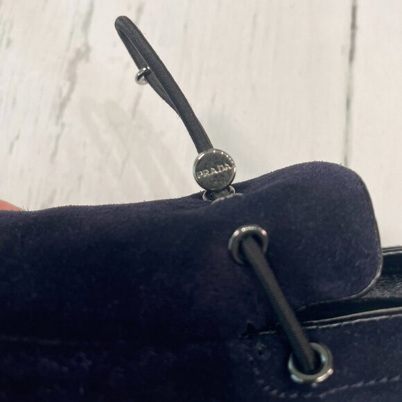 Prada Calzature Donna Blue Suede Toggle Vintage Driving Shoes #3D5244 Sz: 37 - Picture 2 of 10